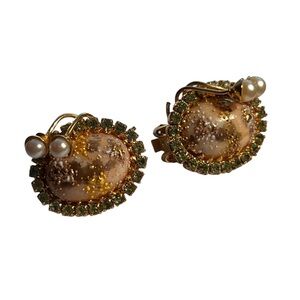 Vintage signed Hobe Juliana D&E clip earrings Easter Egg Cabochons & Rhinestones